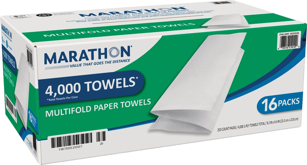 Marathon 1-Ply Multifold Paper Towel, White, 4000 CT - Image 1