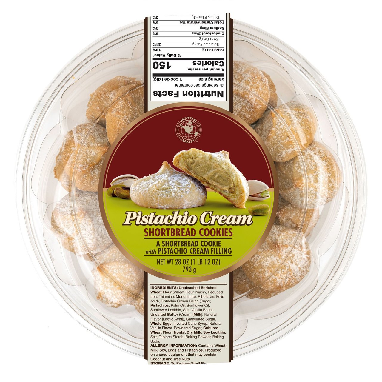 Universal Bakery Pistachio Cream Shortbread Cookies, 28 Ounces - Image 1