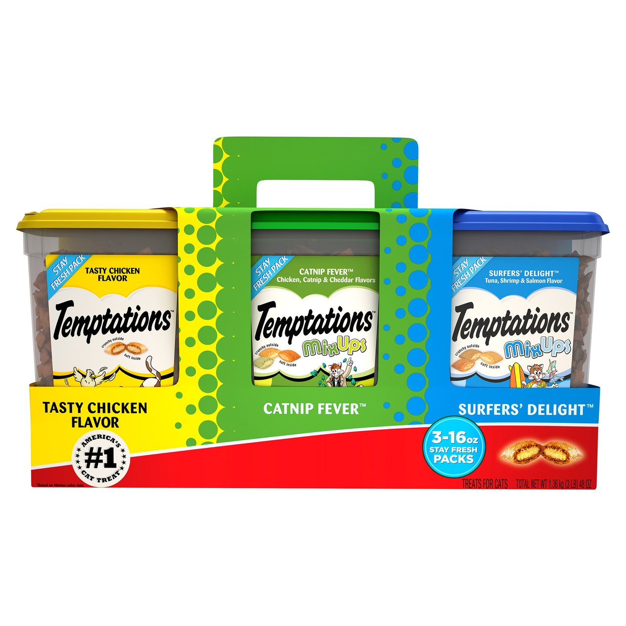 Temptations Chicken, Seafood & Catnip Cat Treats, 3-Pack 16 oz - Image 1