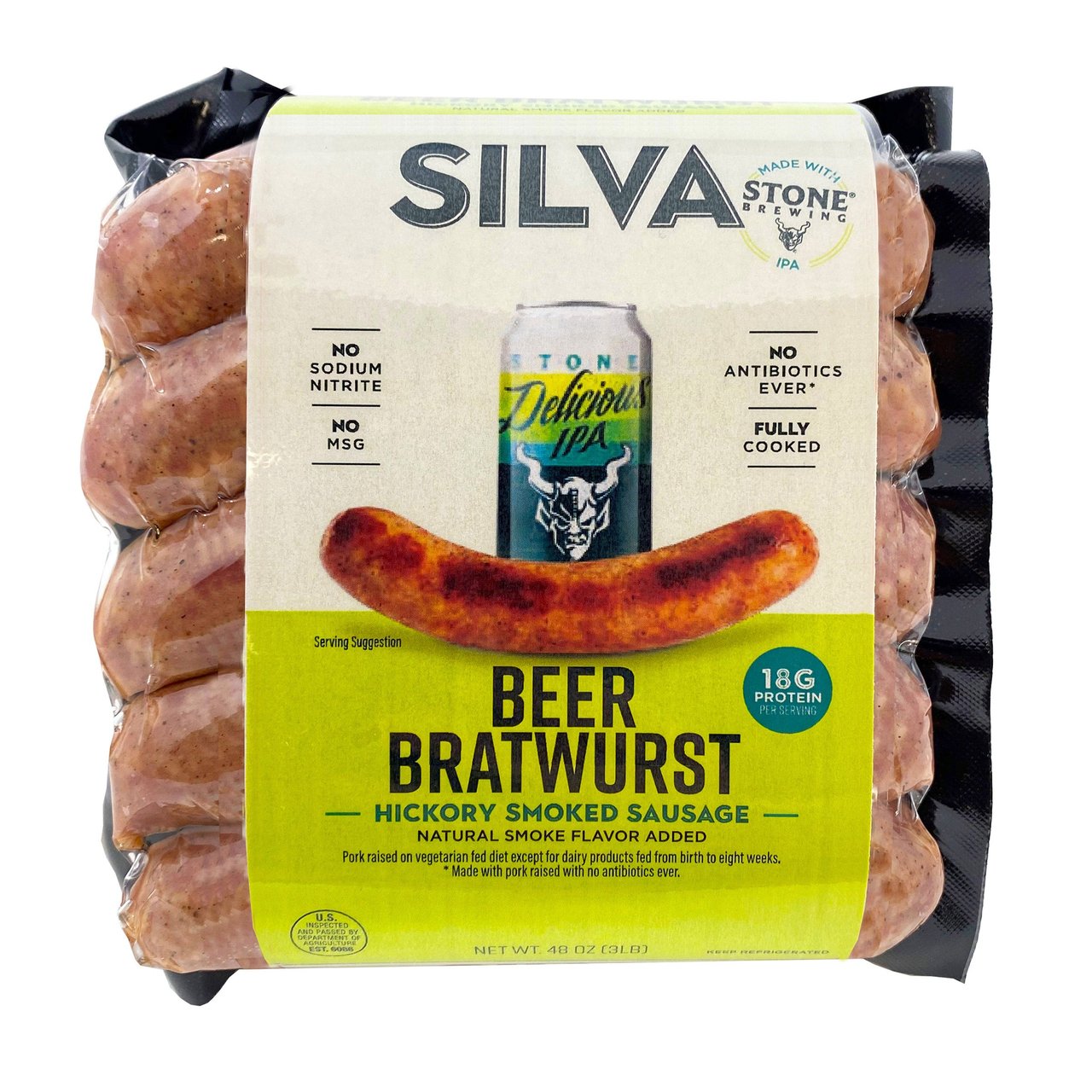 Silva ABF Pork Beer Bratwurst Made with Stone IPA, 48 oz