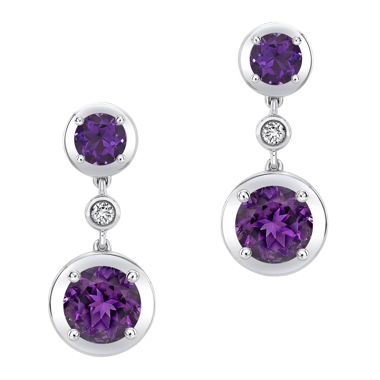 14kt White Gold .03 ctw VS2 I Round Diamond & Amethyst Earrings - Image 1