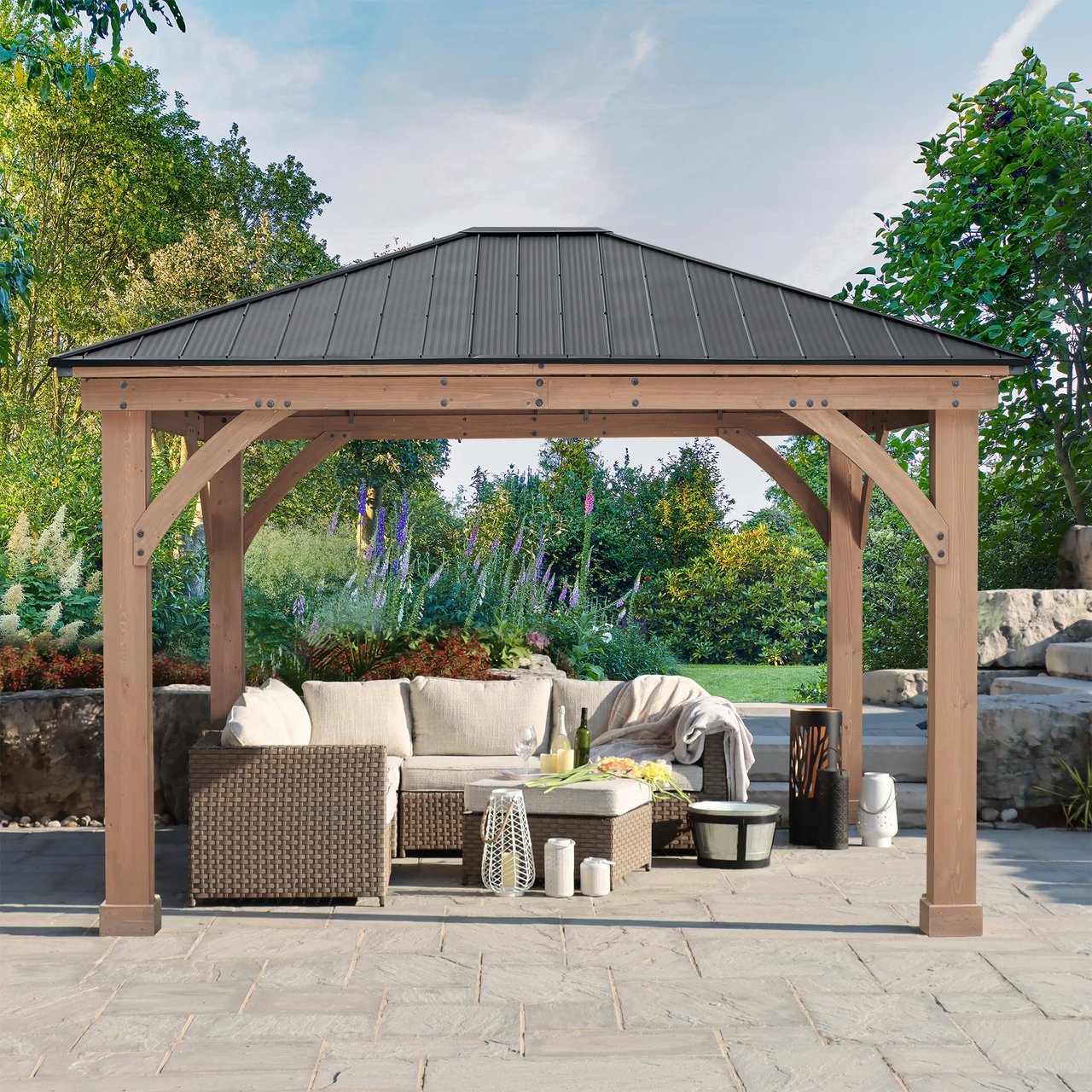 Yardistry 12' x 14' Wood Gazebo with Aluminum Roof - Image 1