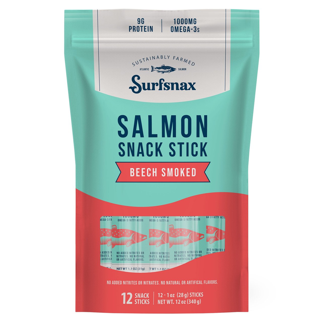 SurfSnax Salmon Stick, 12 Count / 1 oz (0.75 lb)