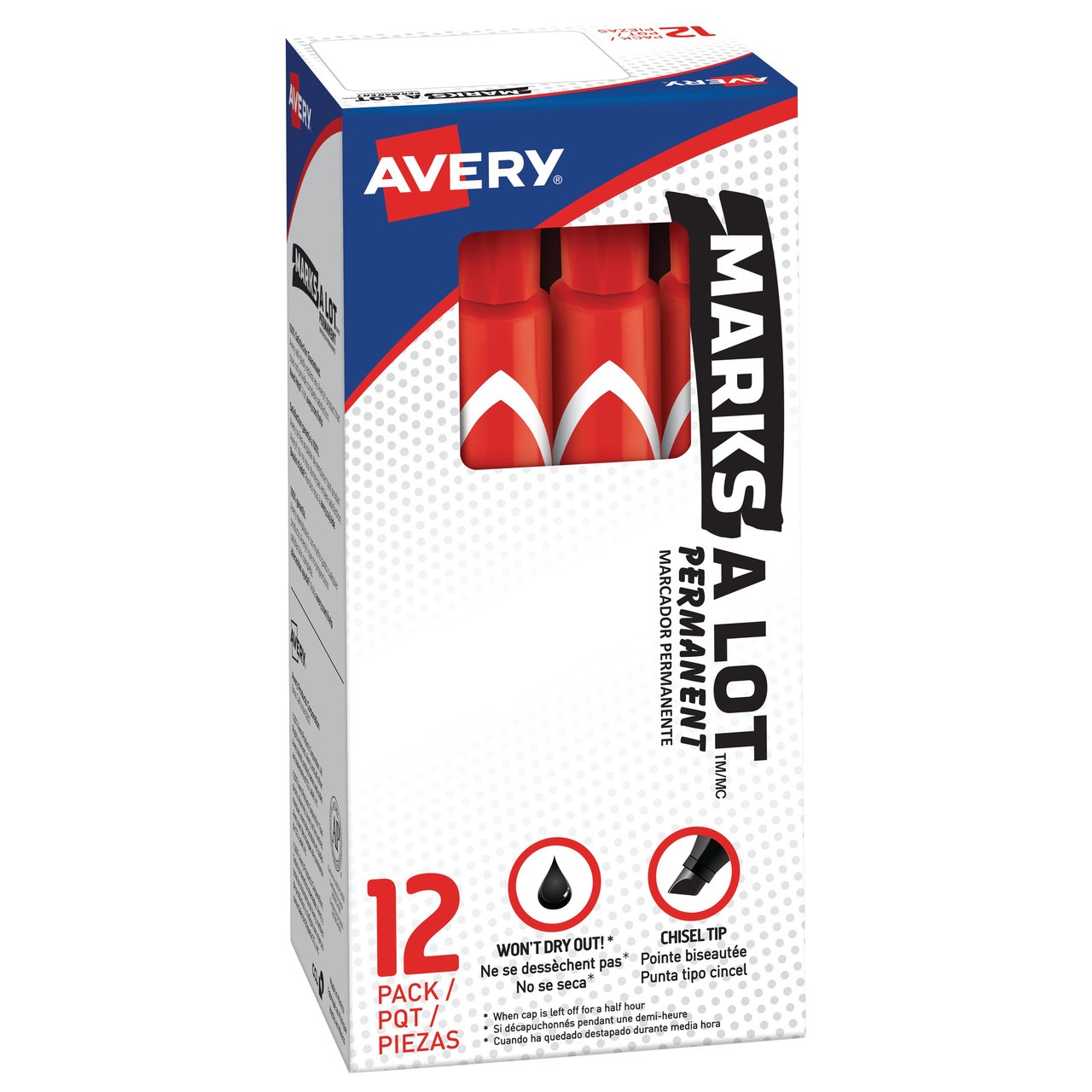 Avery Marks-A-Lot Large Chisel Tip Permanent Markers, Red, 24-Count, 2-Pack
