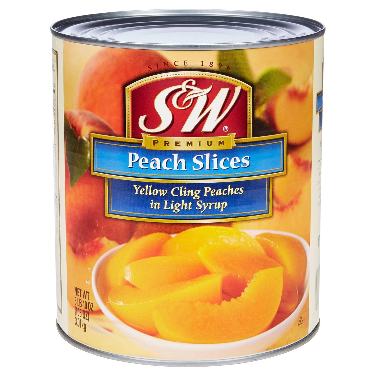 S&W Premium Cling Peach Slices in Light Syrup, 106 oz