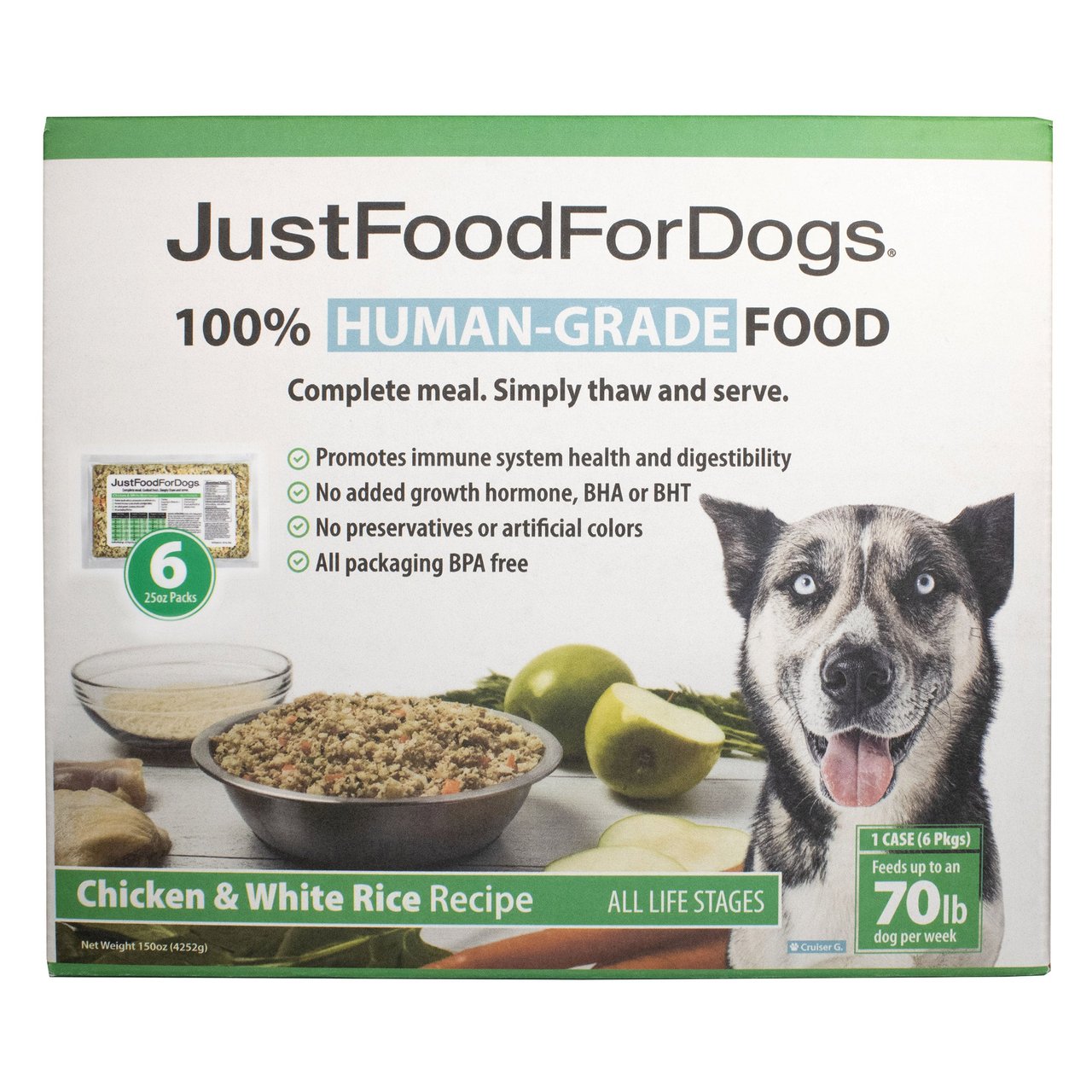 JustFoodForDogs Frozen Chicken & Rice 6/25oz (9.4 lbs) - Image 1