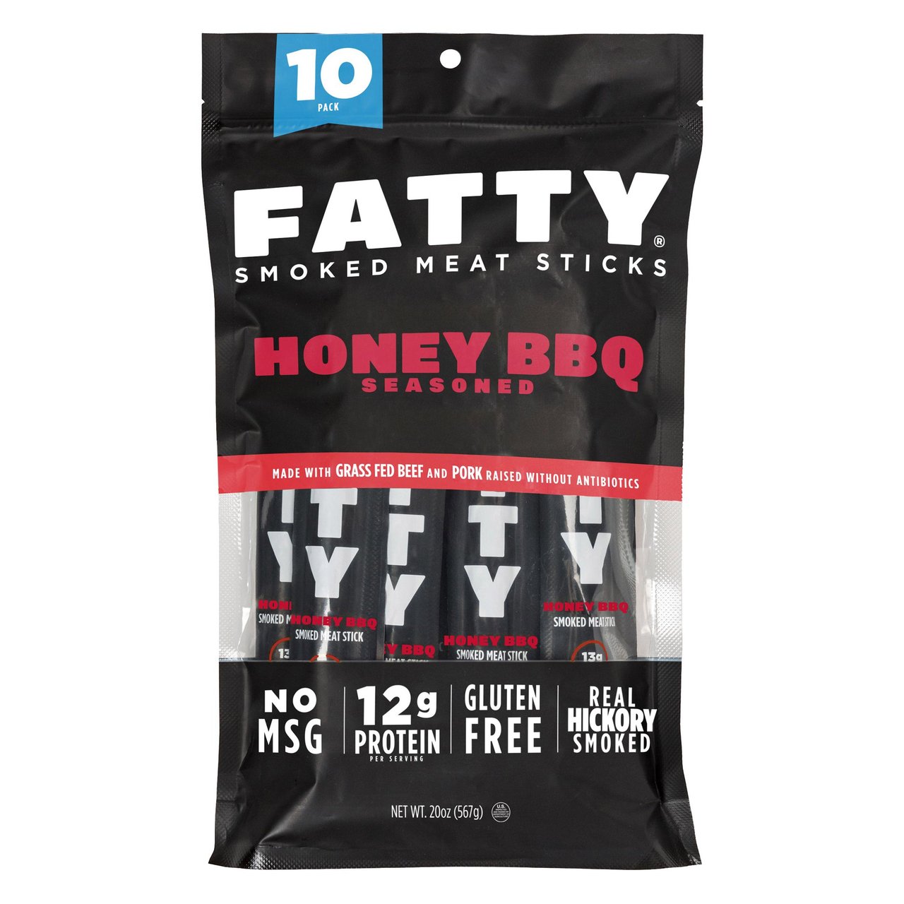 FATTY Honey BBQ Meat Sticks, 10-Count (2 oz each)