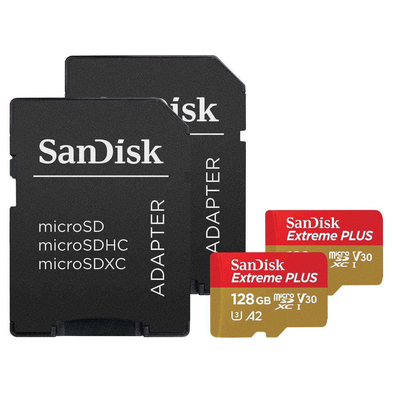 SanDisk Extreme Plus 128GB microSD 2-Pack with microSD Adapter - Image 1