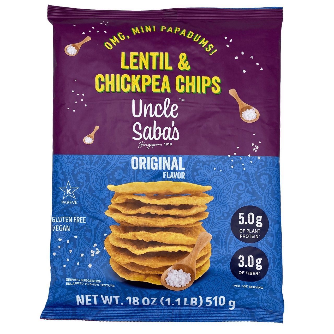 Uncle Saba's Sea Salt Mini Papadums 18 Ounce Bag - Image 1