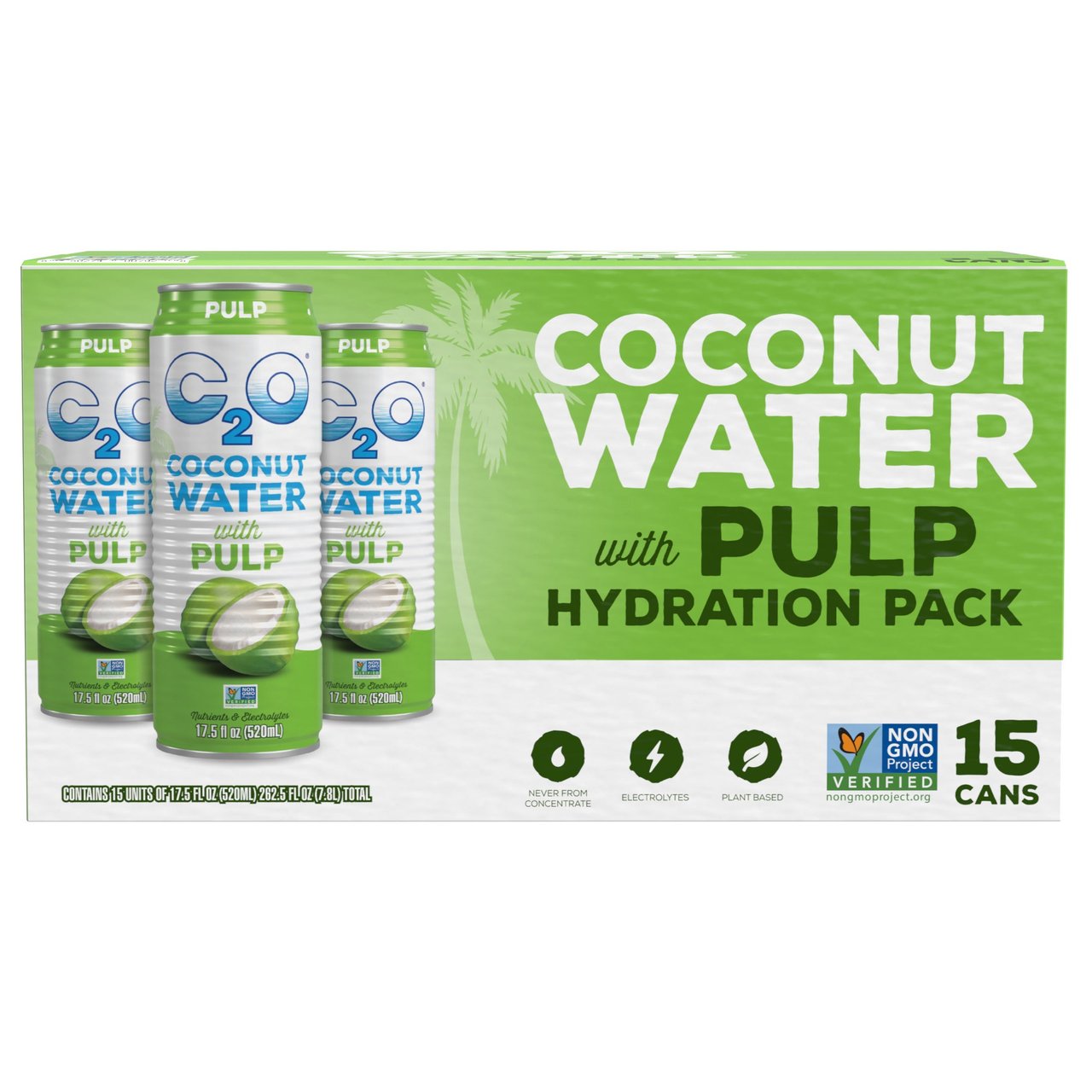 C2O Coconut Water with Pulp, 15 Cans, 17.5 Ounces Each - Image 1