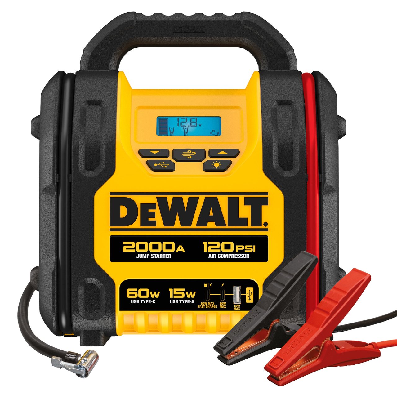 DEWALT 2000A Lithium Jump Starter with Air Compressor and USB Power Bank - Image 1