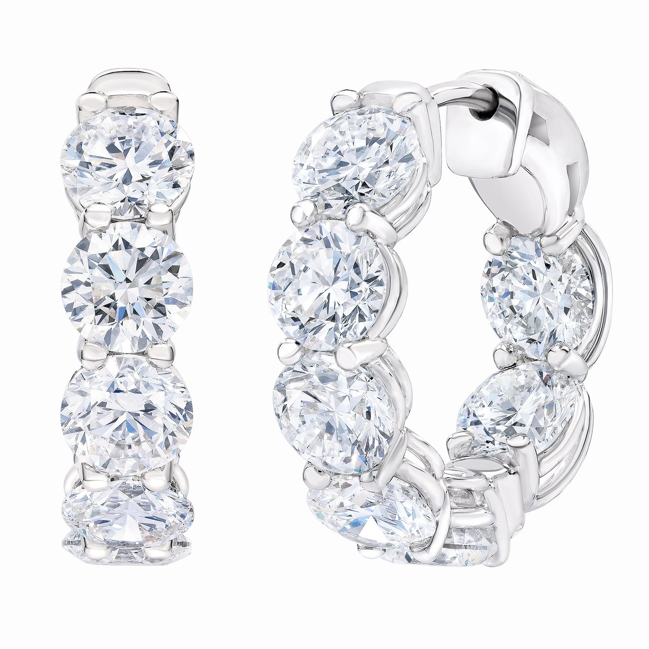 18kt White Gold VS2 I Color 7.00 CTW Round Diamond Hoop Earrings - Image 1