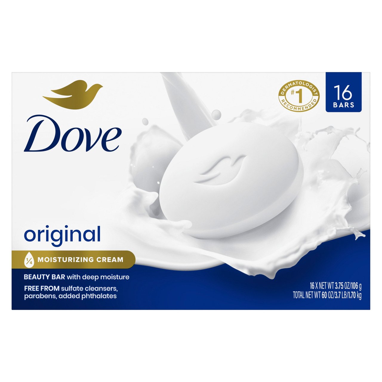 Dove Original Beauty Bar Soap 16-Pack, 3.75 oz - Image 1