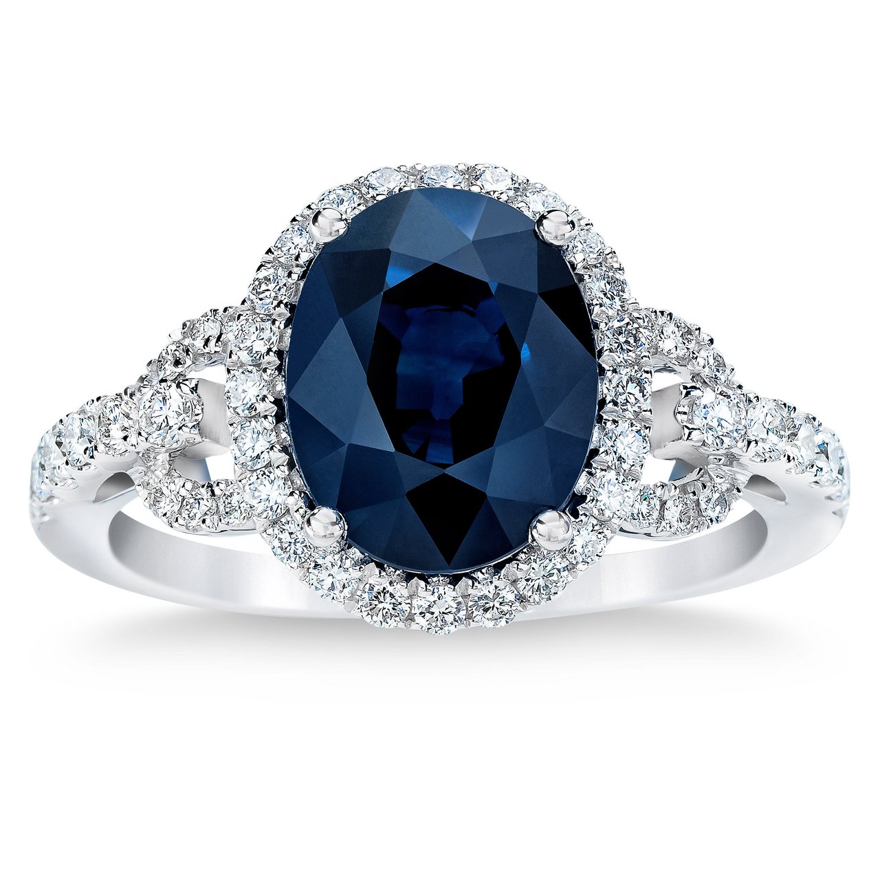18KT White Gold .41CTW VS2, I Diamond and 10x8mm Sapphire Ring - Image 1
