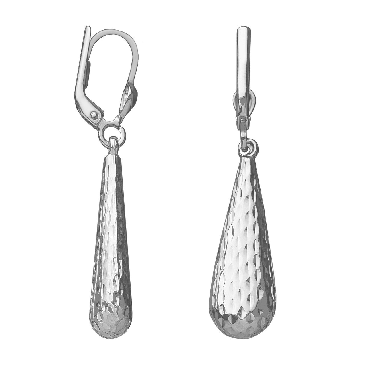 14kt White Gold Diamond Cut Teardrop Earrings - Image 1