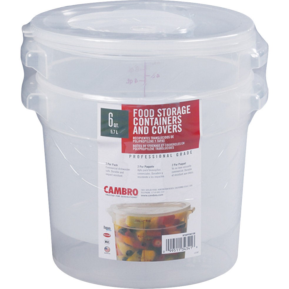 Cambro 6QT Round Storage Container with Lid, 2-Pack