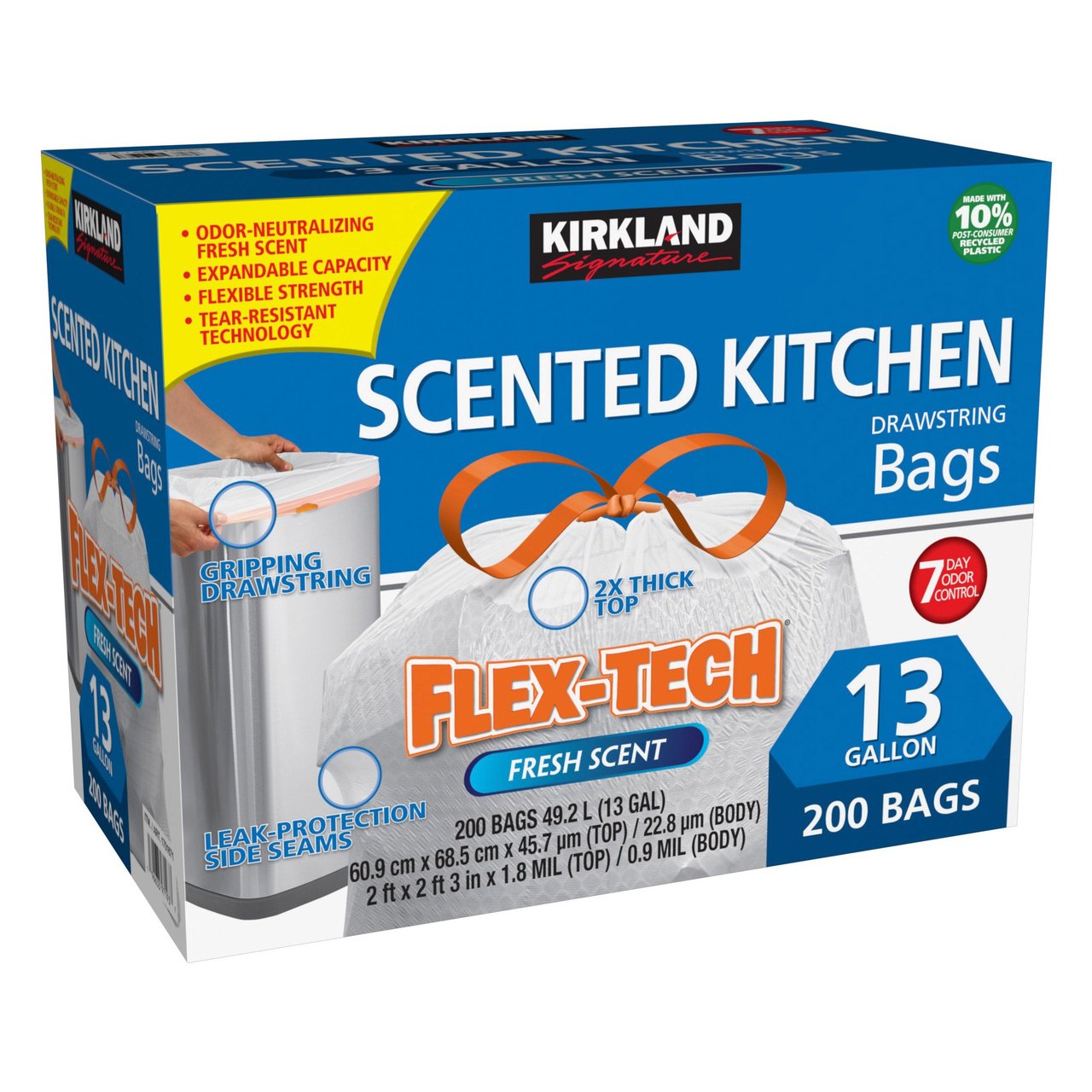 Kirkland Signature Flex-Tech Scented Kitchen Trash Bags, 13 Gallon, 200 Count - Image 1