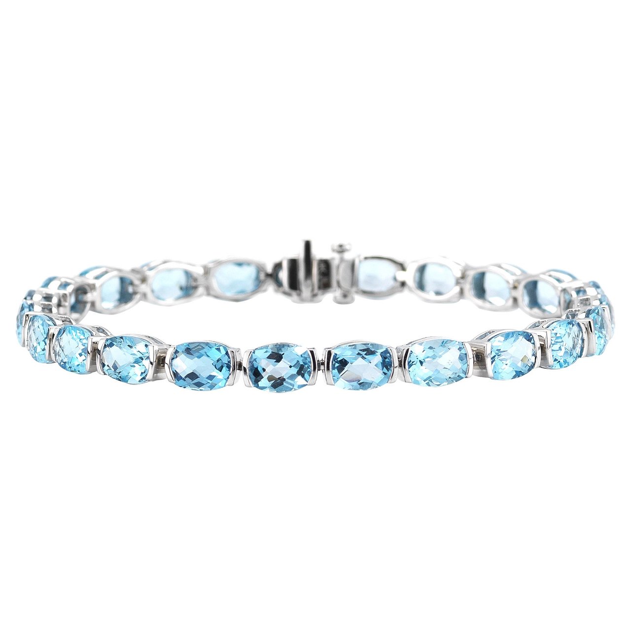 14kt White Gold Cushion Cut 7" Blue Topaz Bracelet - Image 1