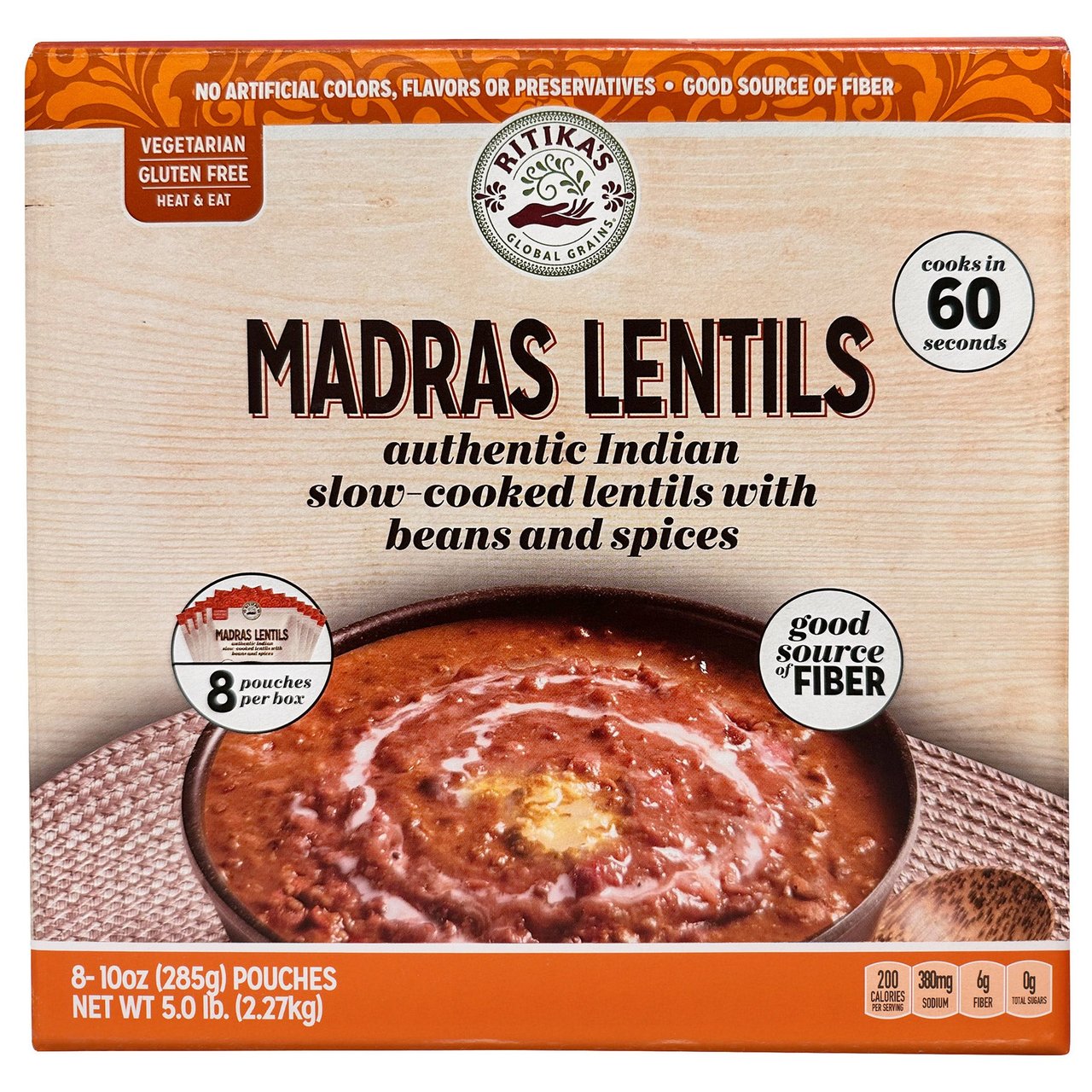 Ritika's Madras Lentils 8 Pack 10 Ounces Each - Image 1