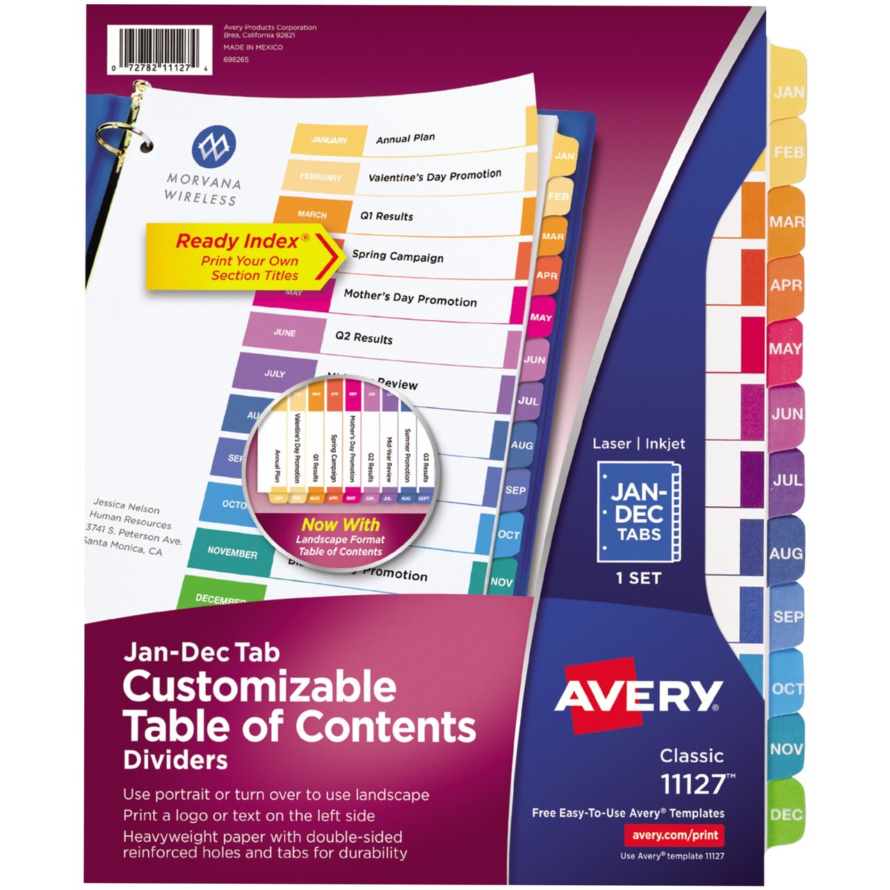 Avery Jan-Dec Table of Contents Dividers, AVE11127KT, 6-Set Pack