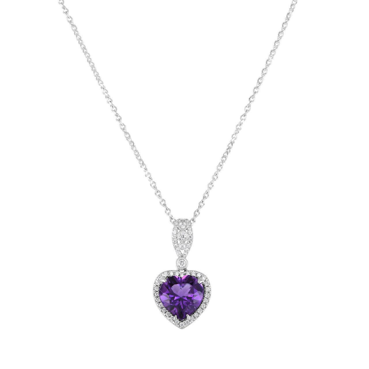 14KT White Gold VS2 I .16 CTW Diamond & Amethyst Necklace - Image 1
