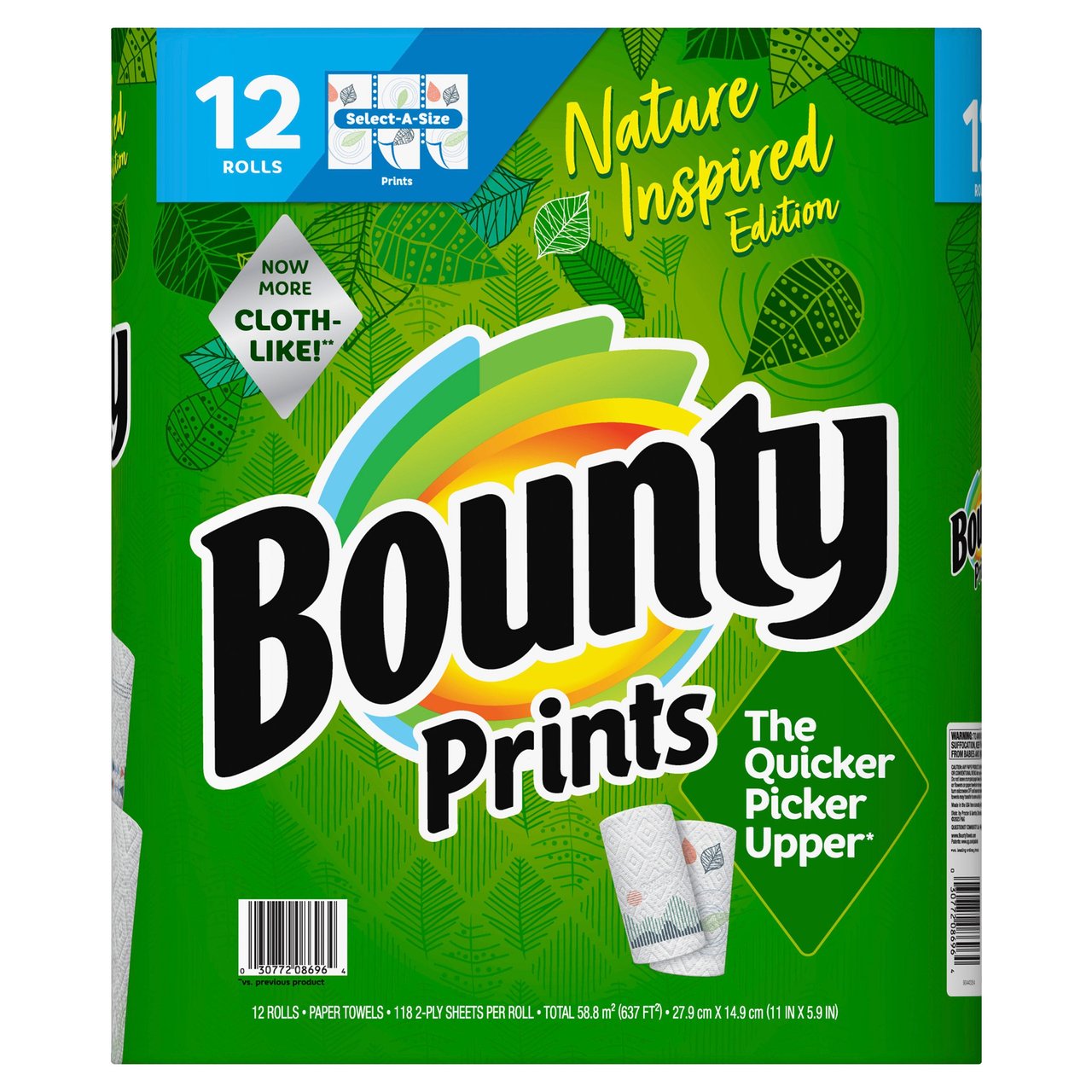 Bounty Prints Select-A-Size Paper Towels, 638 Sq Ft, 12 Rolls / 118 Sheets