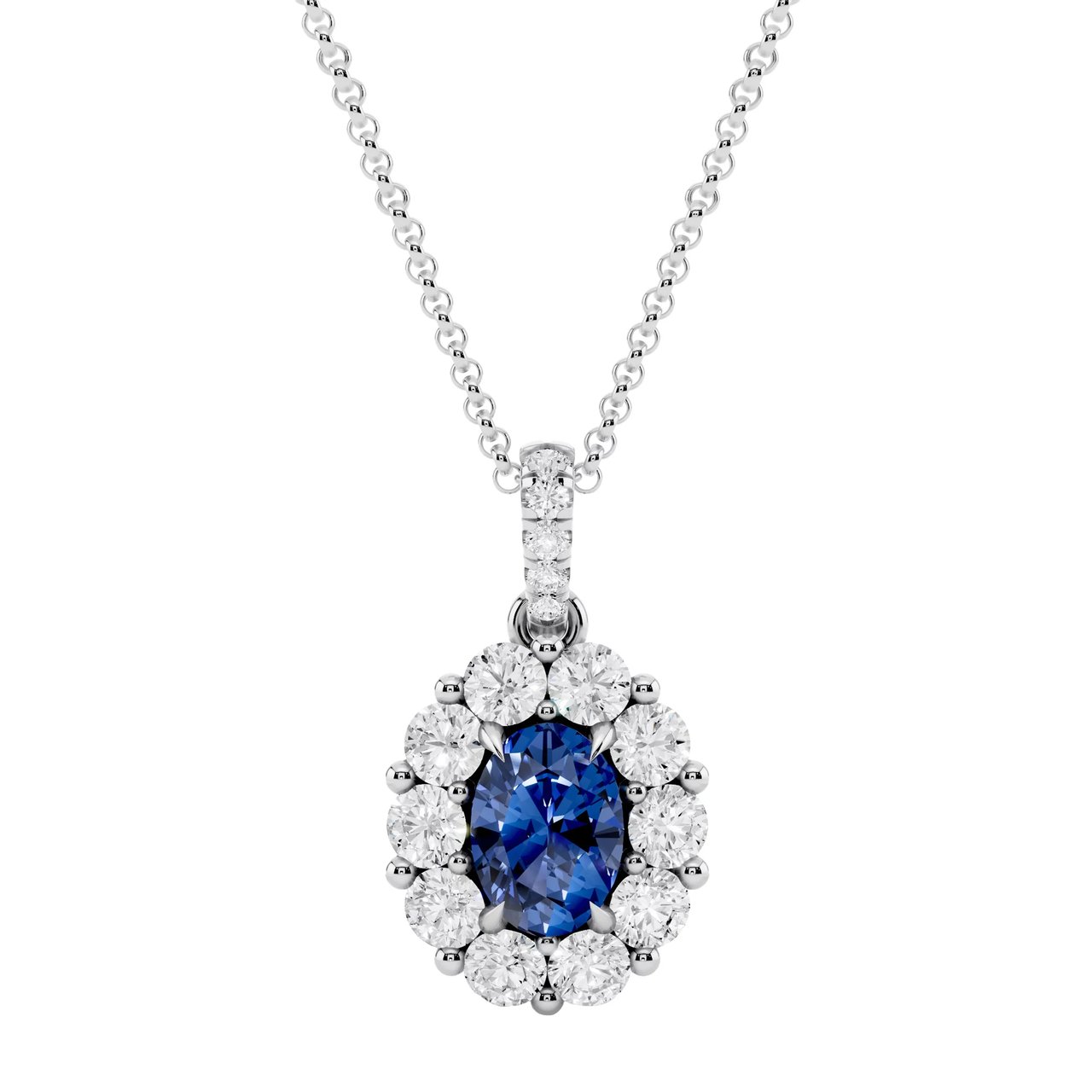 18kt White Gold VS2, I 0.75 CTW Diamond & 7x5mm Blue Sapphire Pendant - Image 1