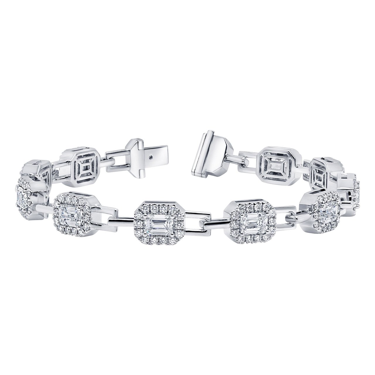 18kt White Gold VS2 H 6.74ctw Emerald and Round Diamond Bracelet - Image 1