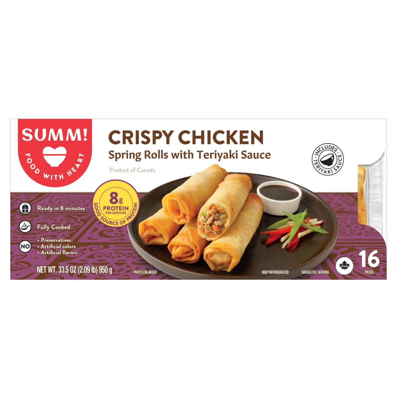 SUMM! Crispy Chicken Spring Rolls with Teriyaki Sauce, 33.5 oz, 16 ct - Image 1