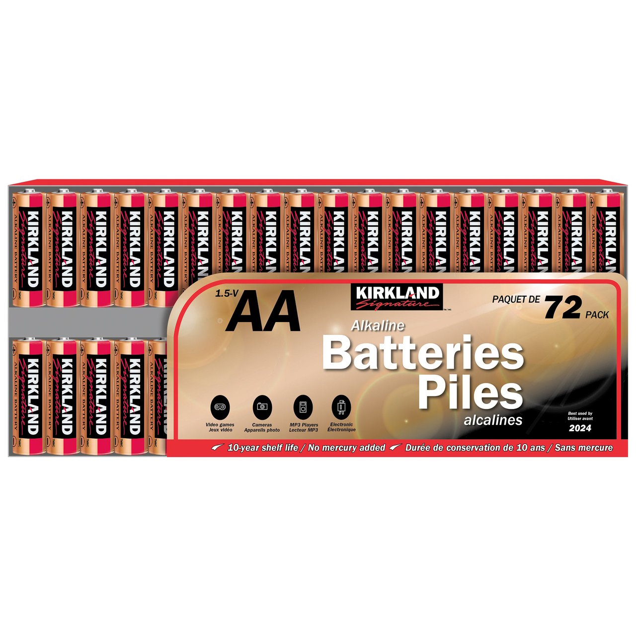 Kirkland Signature Alkaline Batteries AA 72 Pack