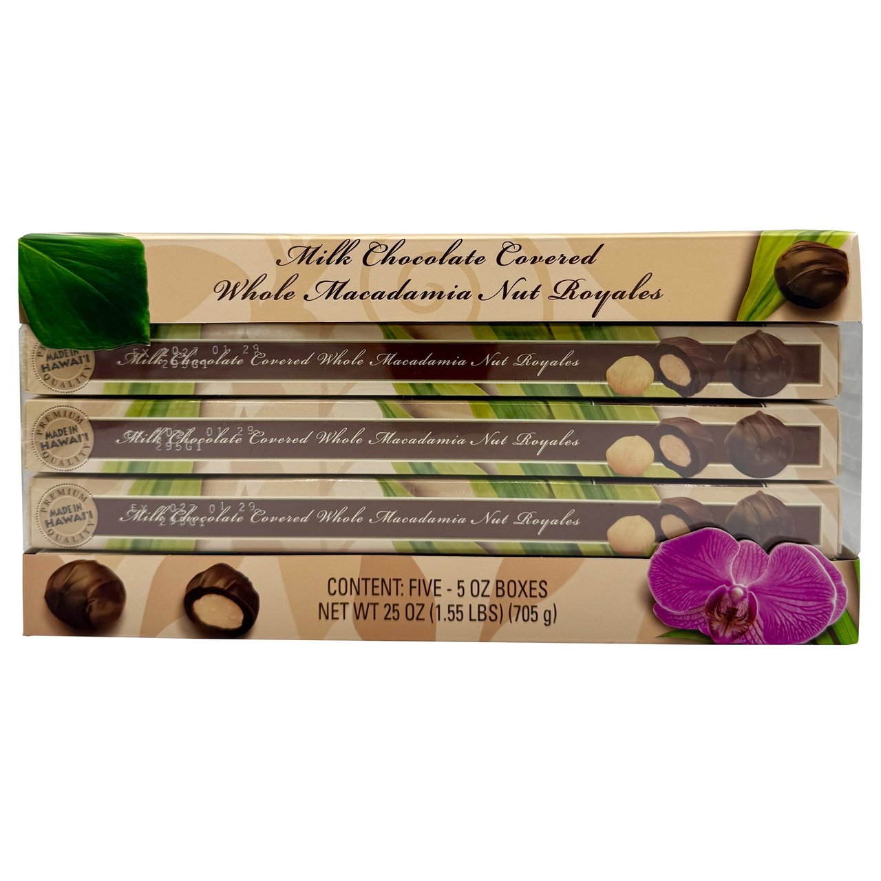 Hawaiian King Candies Milk Chocolate Royal Macadamia Nuts 5/5 oz Boxes - Image 1