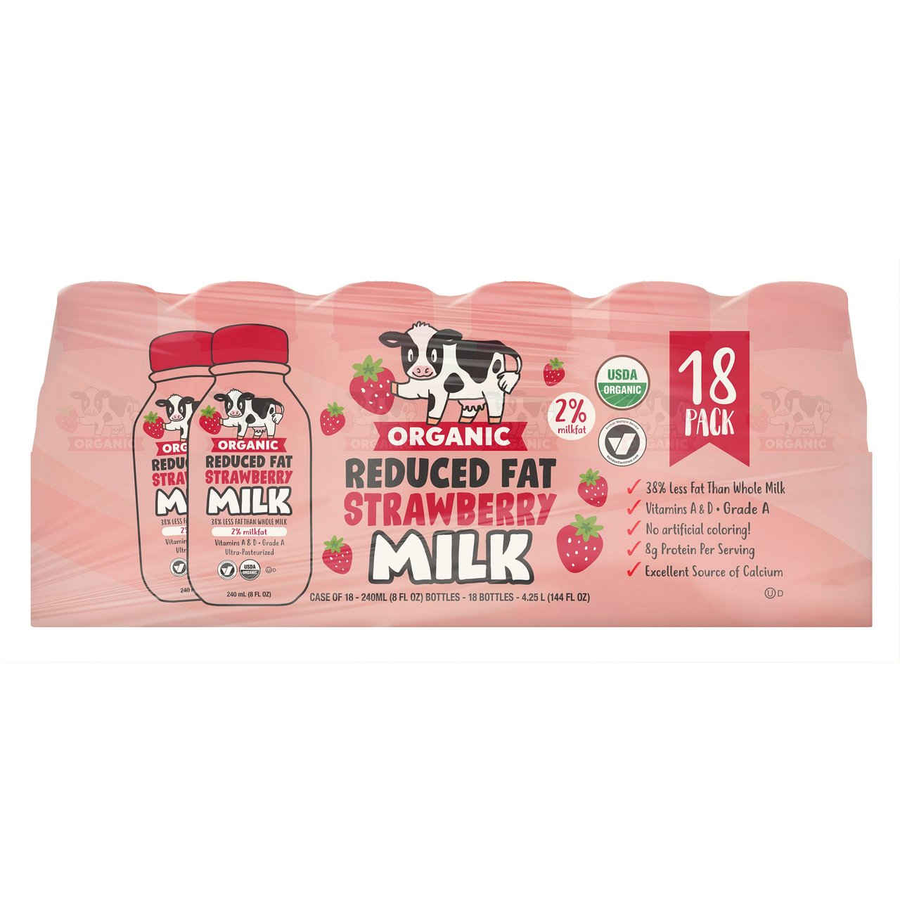 Organic Strawberry Milk 2% Reduced Fat 18/8 oz - Image 1