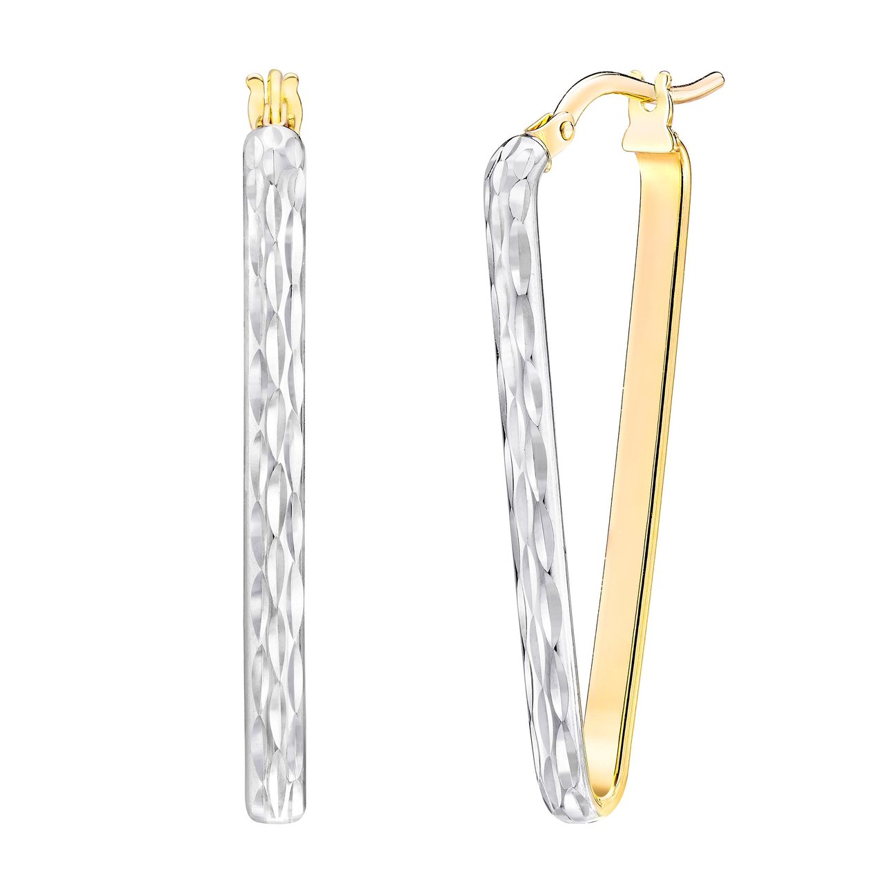 14KT Two-Tone Gold Triangle Hoop Earrings Made in Italy - Image 1