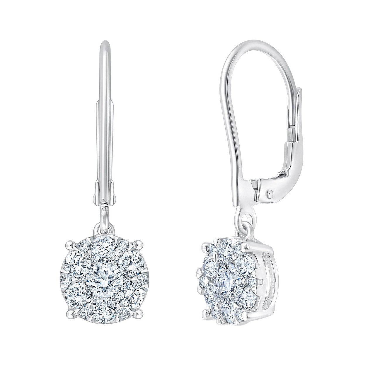 Round Brilliant 1.00 ctw VS2 Clarity, I Color Diamond 14kt White Gold Dangle Earrings - Image 1