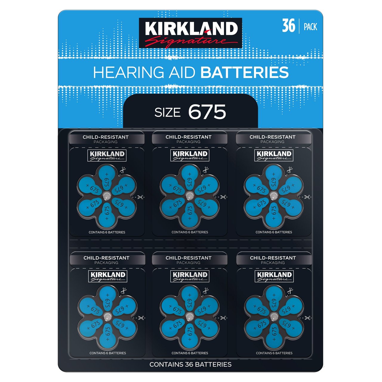 Kirkland Signature Hearing Aid Battery, Zinc Air, Size 675, 36-Pack