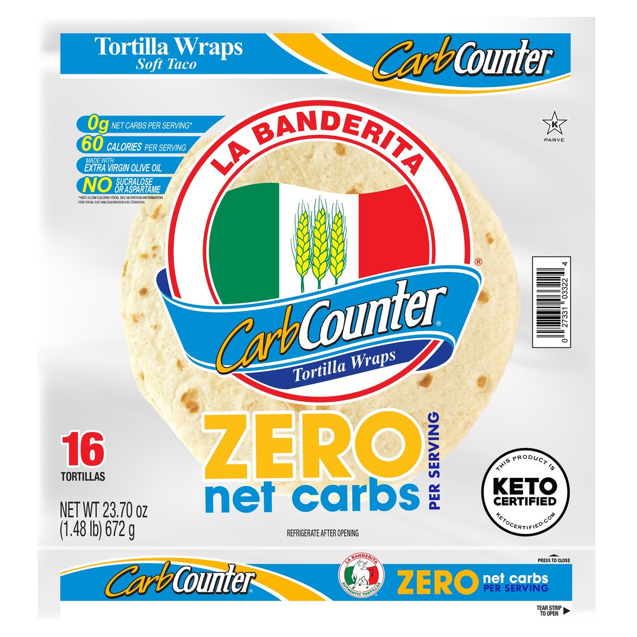 La Banderita Carb Counter 8" Tortilla Wraps, 16 ct - Image 1