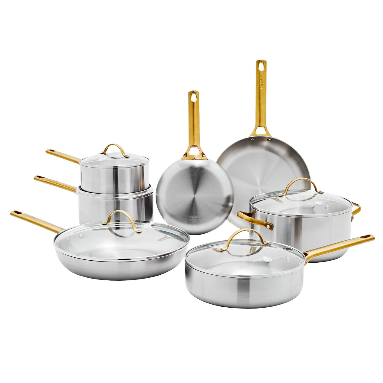 GreenPan Reserve 12-Piece Stainless Steel Cookware Set with Gold Handles - Image 1