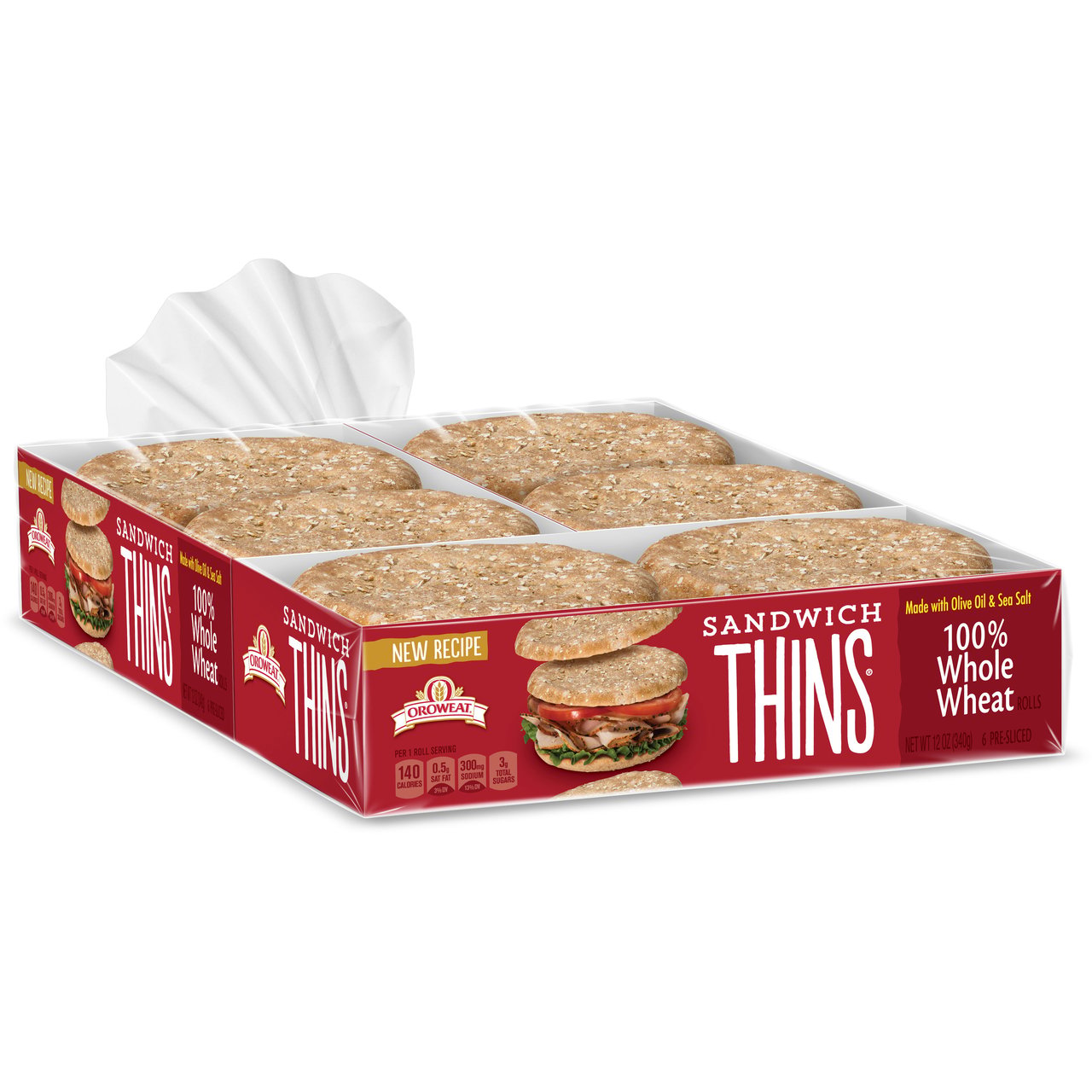 Oroweat 100% Whole Wheat Sandwich Thins, 18-Count / 36 oz