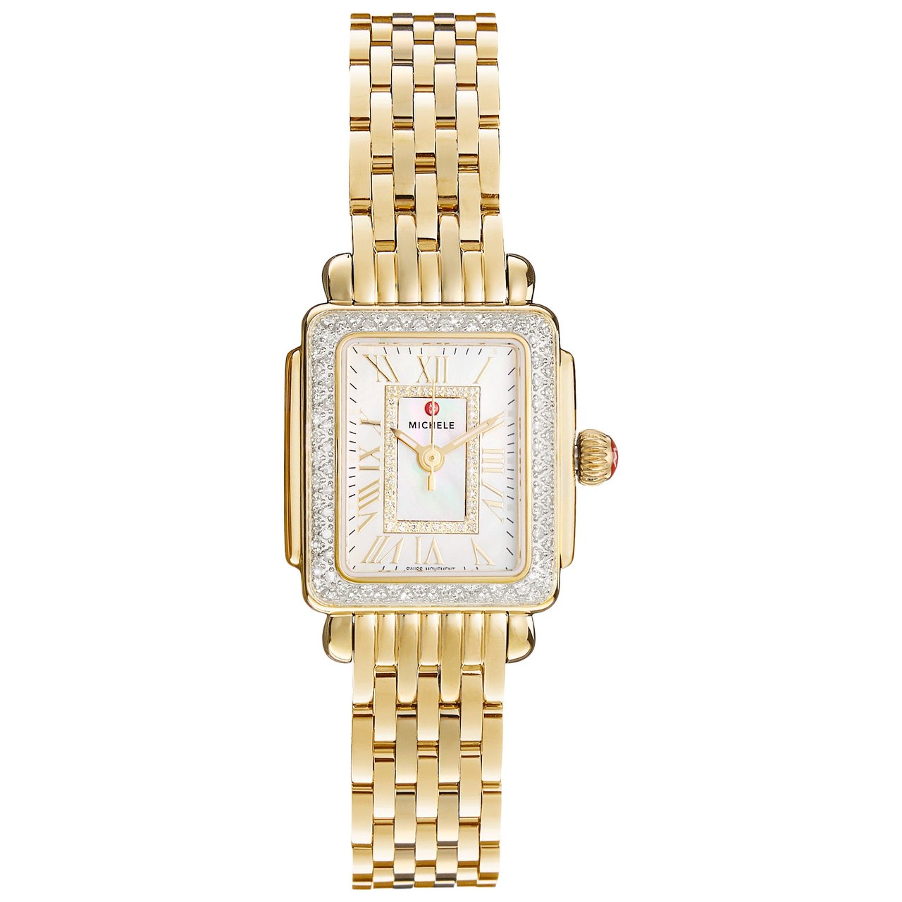 MICHELE DECO MADISON MINI GOLD TONE WOMENS QUARTZ WATCH 24MM - Image 1