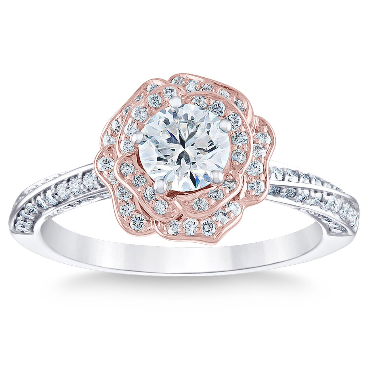 18kt Two Tone Gold VS2 I 1.0ctw Round Diamond Rose Ring (0.60ct Center) - Image 1