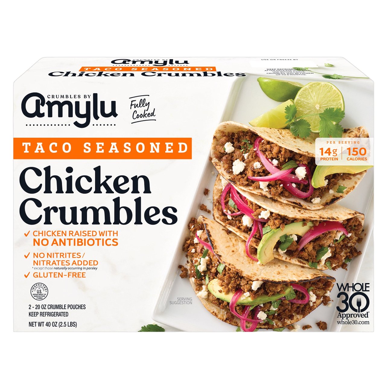 Amylu Taco Seasoned Chicken Crumbles 40 oz - Image 1