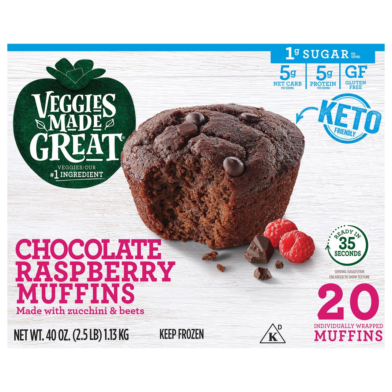 Veggies Made Great Keto Chocolate Raspberry Muffins, 20 Count - Image 1