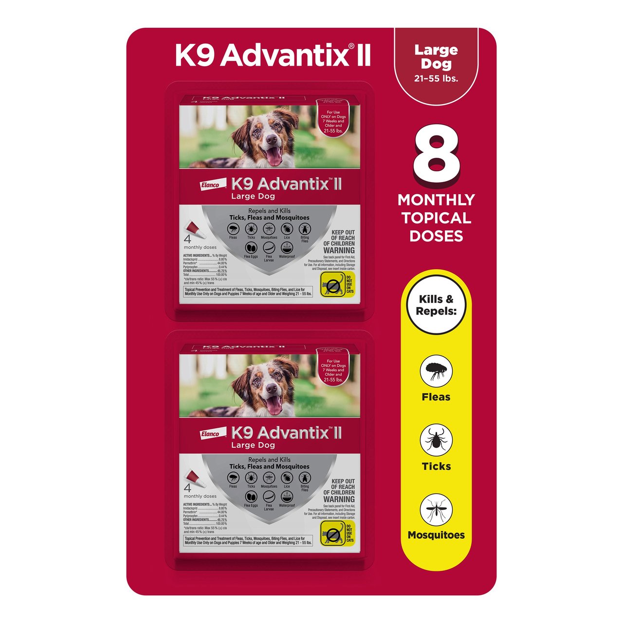 K9 Advantix II Large Dog Flea & Tick Treatment, 21-55 lbs, 8-Dose Supply - Image 1