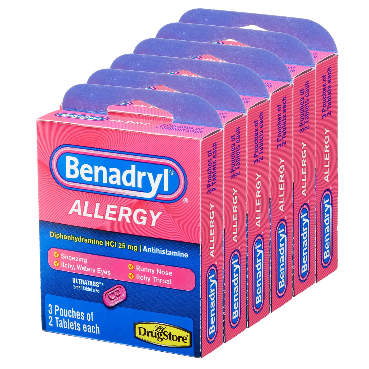 Benadryl Allergy Tablets 25mg, 6 Pouches of 6 Tablets - Image 1