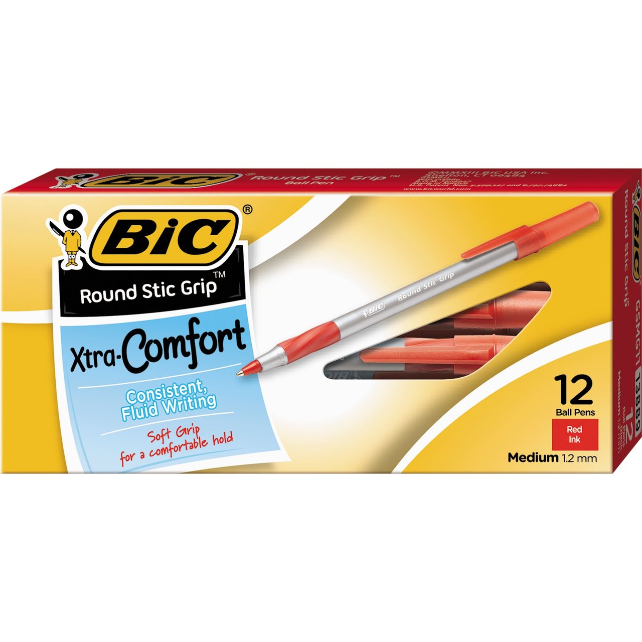 BIC Round Stic Grip Red Ballpoint Pen BICGSMG11RD 12-Count - Image 1