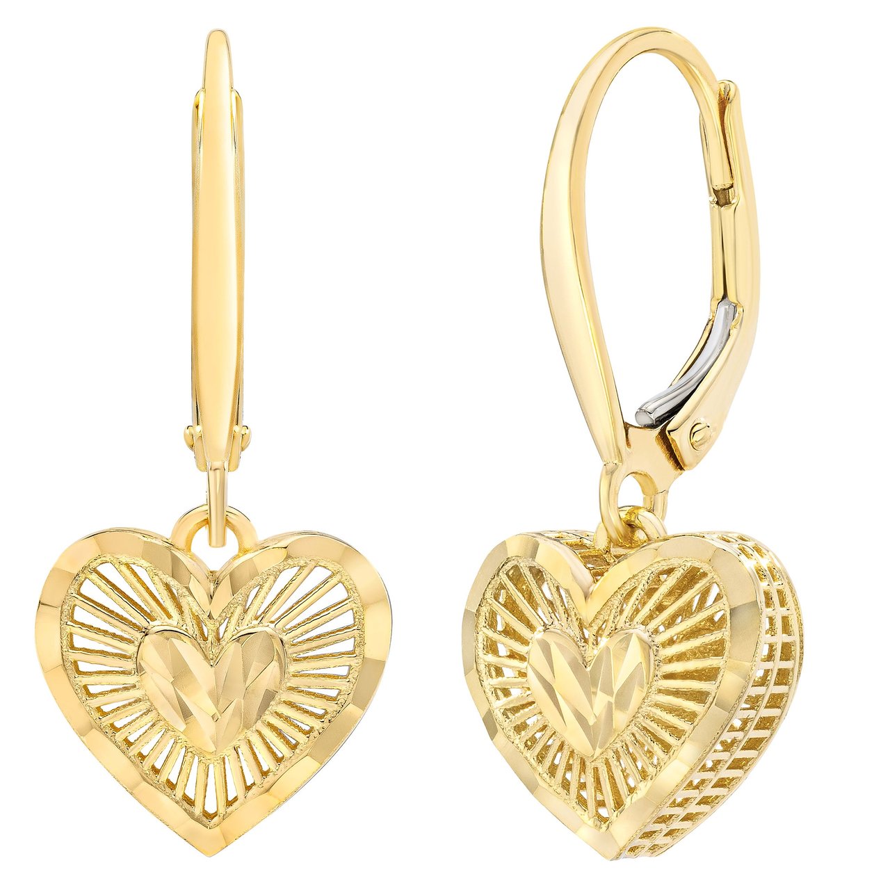 14KT Yellow Gold Heart Drop Earrings Made in Italy - Image 1