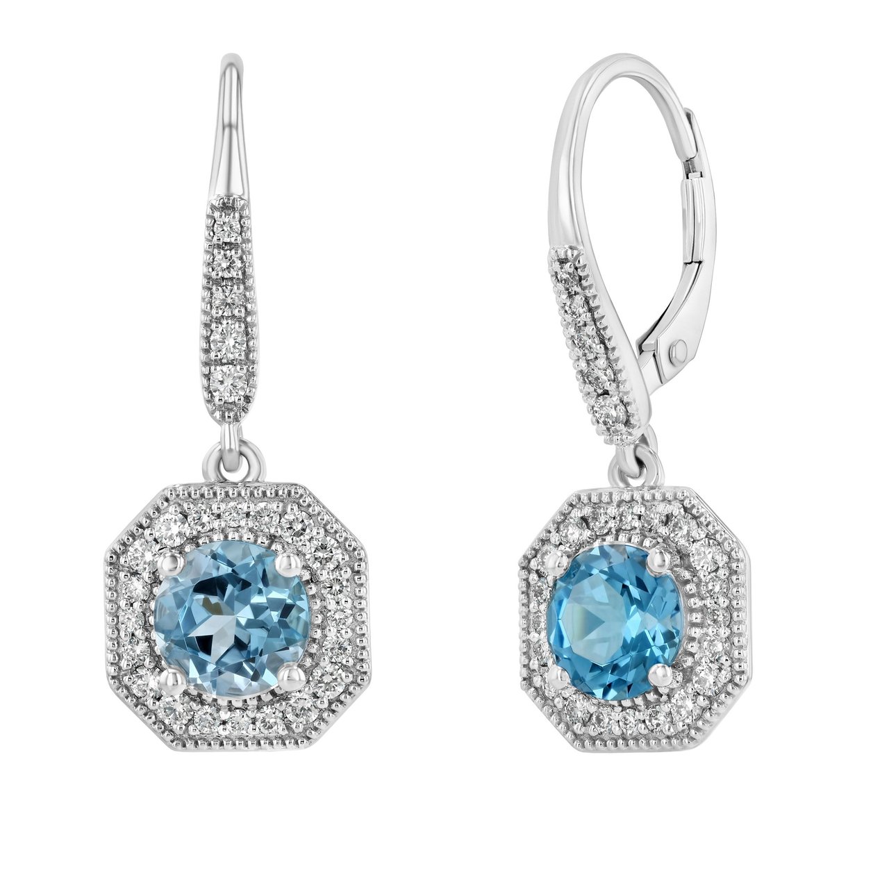 14KT White Gold VS2 I 0.33CTW Diamond & Blue Topaz Earrings - Image 1