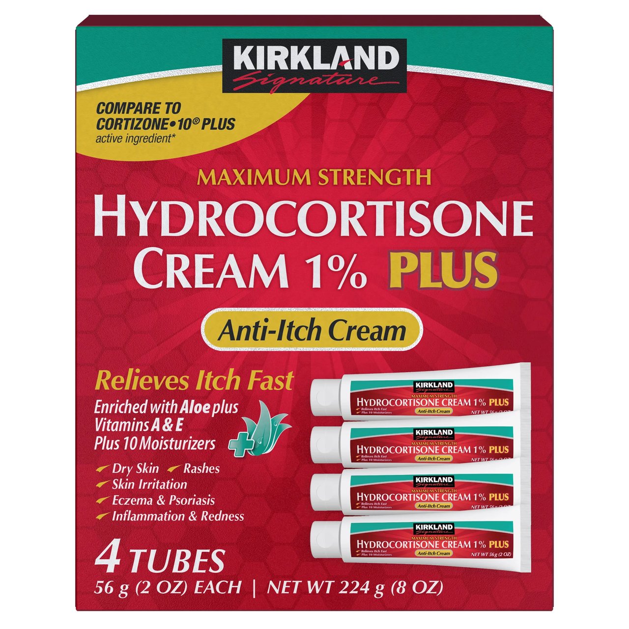 Kirkland Signature Hydrocortisone Cream 1% Plus, 4 x 2 Ounce - Image 1