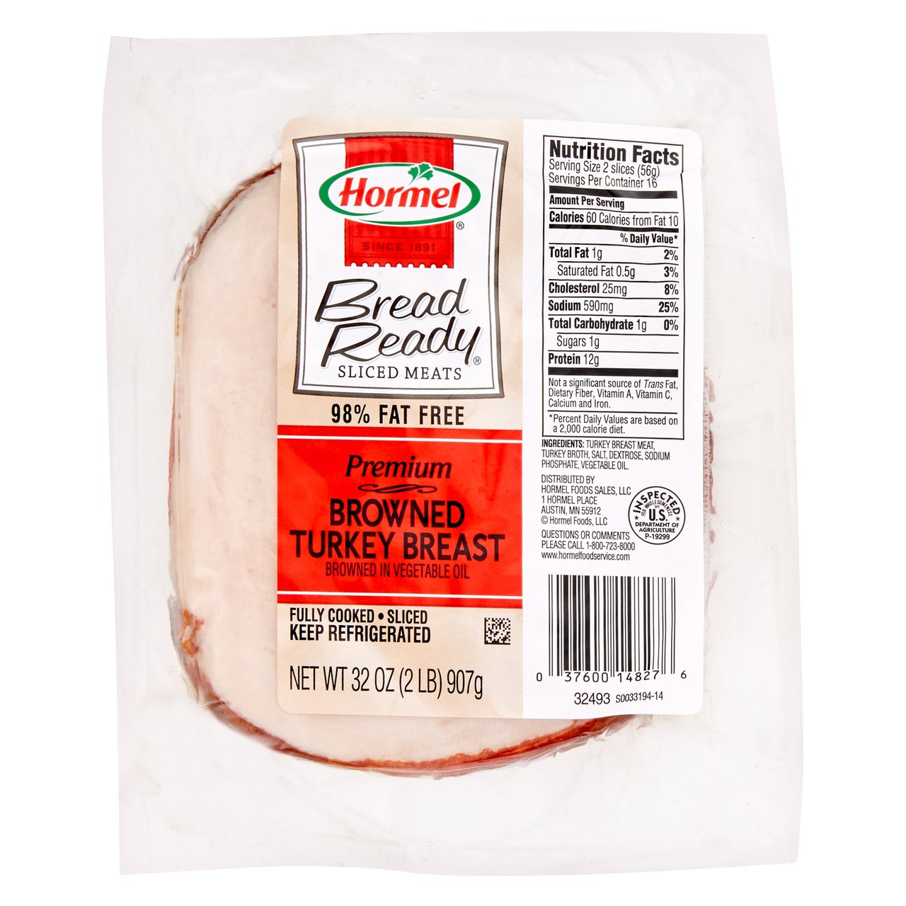 Hormel Bread Ready Sliced Premium Browned Turkey Breast, 2 lbs - Image 1