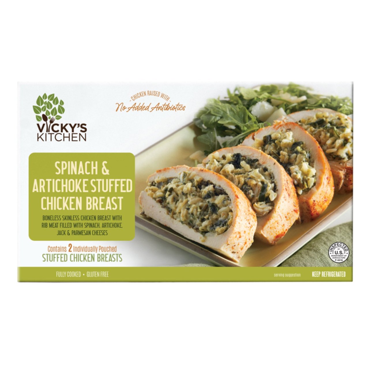 Vicky's Kitchen ABF Spinach Artichoke Stuffed Chicken, Per Lb - Image 1